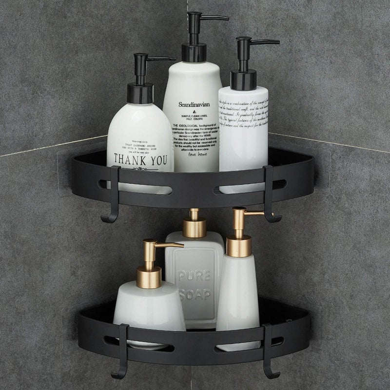 Hoomtaook Adhesive Corner Shelf Bathroom Shower Caddy Organizer for Kitchen Toilet No Drilling 2-Tier Bathroom Corner Shelves Shower Caddies - Image 1